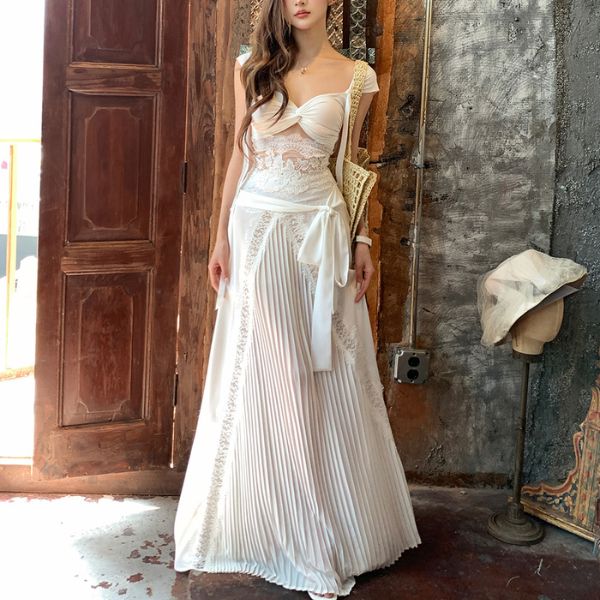 Corset Two Piece White Maxi Dress Midi Dress Ivory Two Piece Dress