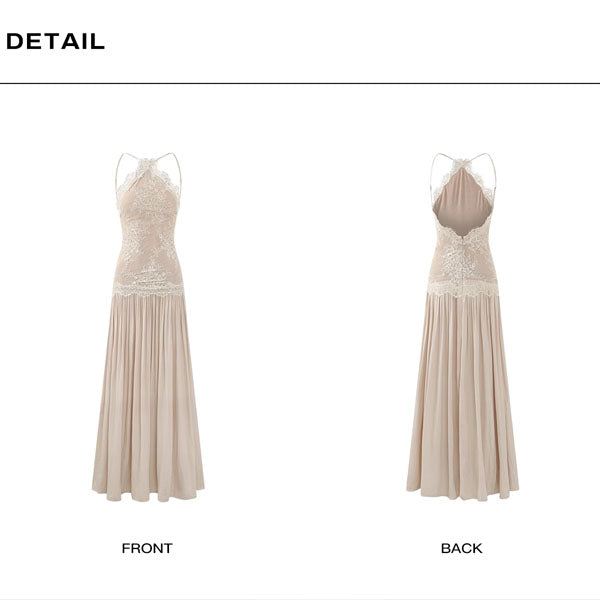 Errisa Ethereal Champagne Nude Lace Evening Dress S