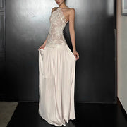 Errisa Ethereal Champagne Nude Lace Evening Dress