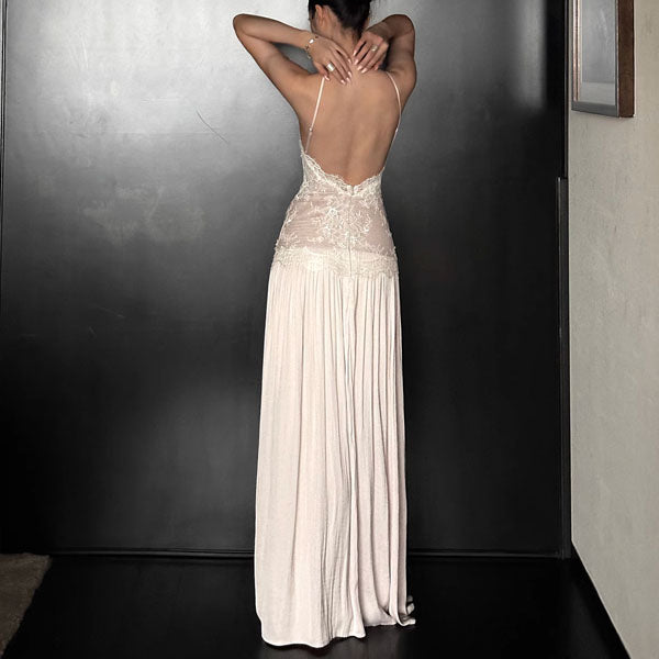 nude and lace dress Errisa Ethereal Champagne Nude Lace Evening Dress S