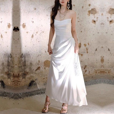 Lumière White Sateen Strapless Evening Dress