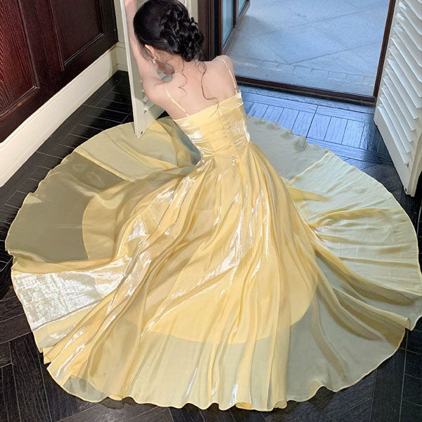 Aurielle Ethereal Butter Yellow Flowy Flare Evening Dress – The Wildflower Shop