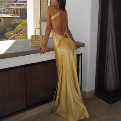 Kara Elegant Backless Satin Slip Evening Dress