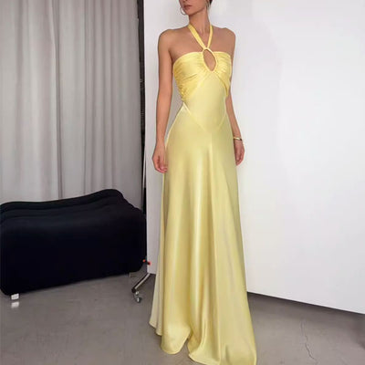 Alyssa Yellow Halter Open Back Maxi Evening Dress
