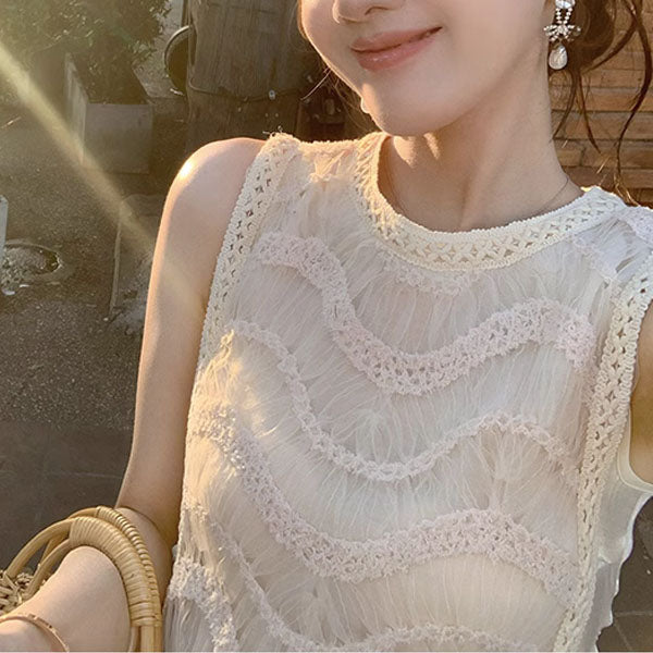 Catherina Elegant Ivory Knit Lace Maxi Dress
