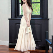 Mariselle Ivory Ruched Elegant Flowing Dress