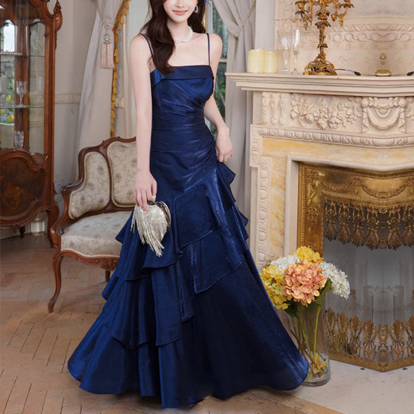 Sora Celestial Navy Tiered Ruffles Maxi Dress