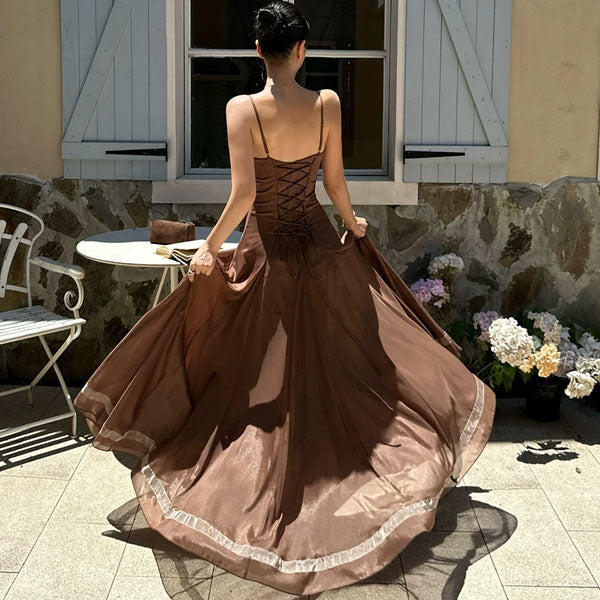 mocha brown formal dress Kiera Vintage-Inspired Lace Back Evening – The Wildflower Shop Size CN/US:XL / 10~12 It's The Middle Of Spring Dresses for Toddler Girls Midi dress Imported * Washing Instructions