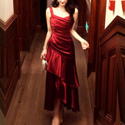 Gabriella Scarlet Hi-Lo Tiered Ruffles Maxi Dress
