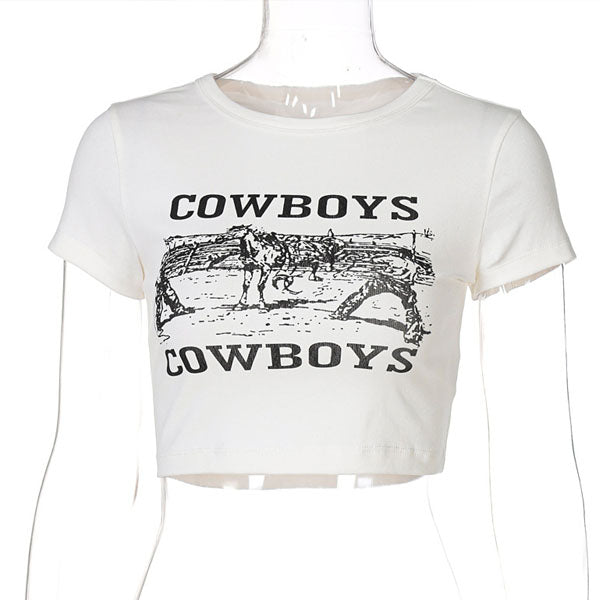 Kira Cowboys Cropped Graphic Tee
