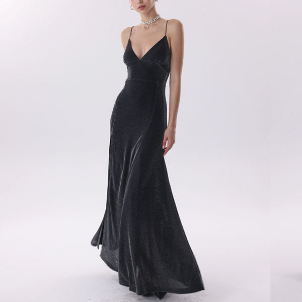 Lauren Elegance Velvet Lace-Up Back Evening Dress