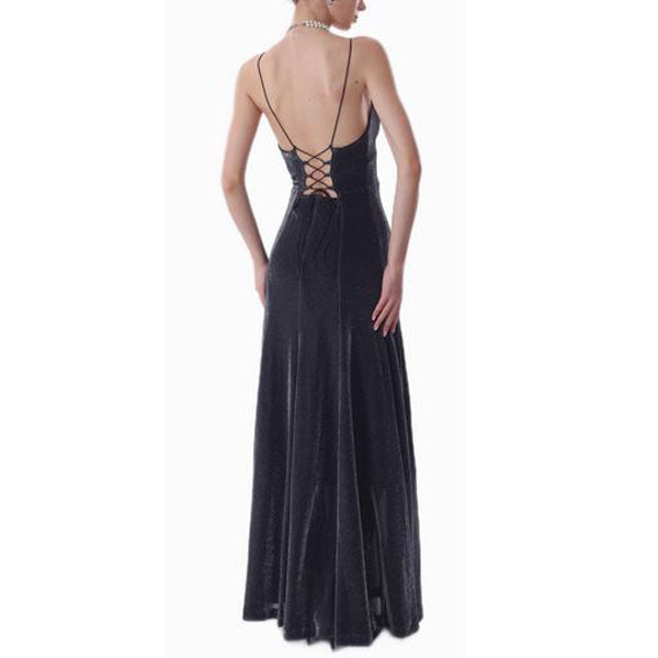 Lauren Elegance Velvet Lace-Up Back Evening Dress