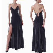 Lauren Elegance Velvet Lace-Up Back Evening Dress