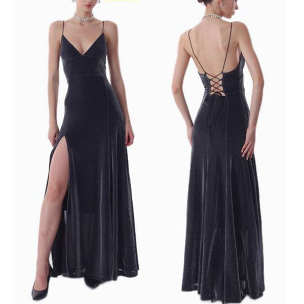 Lauren Elegance Velvet Lace-Up Back Evening Dress