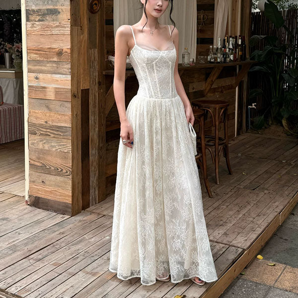 Isadora Enchanting Cream Lace Evening Maxi Dress