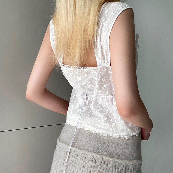 Maddie White Lace Embroidery Sleeveless Top