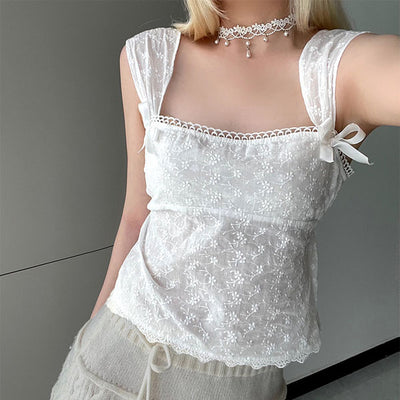 Maddie White Lace Embroidery Sleeveless Top