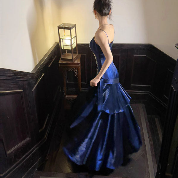 Pamela Royal Blue Enchanting Ruffled Tiered Maxi Dress XS Pamela Royal Blue Enchanting Ruffled Tiered Maxi Dress XS
