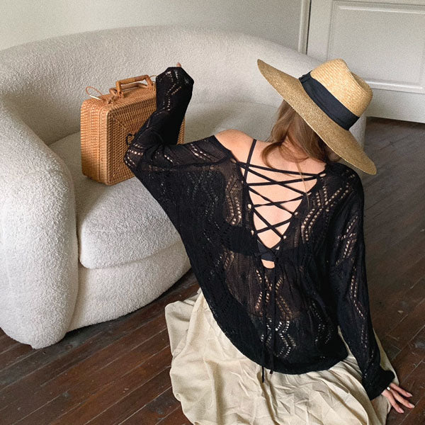 Kendra Oversize Criss Cross Back Light Knit Top