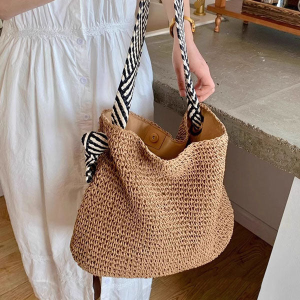 Caroline Rattan Straw Tote Bag