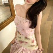 Krissy Romantic Pink Flora Strapless Dress