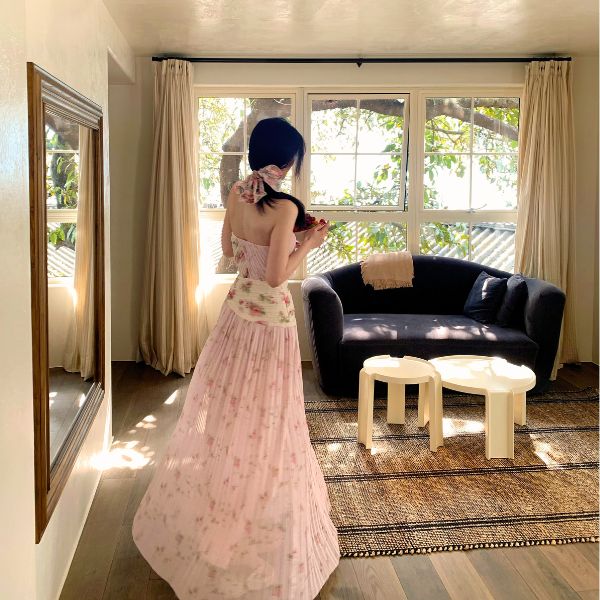 Krissy Romantic Pink Flora Strapless Dress