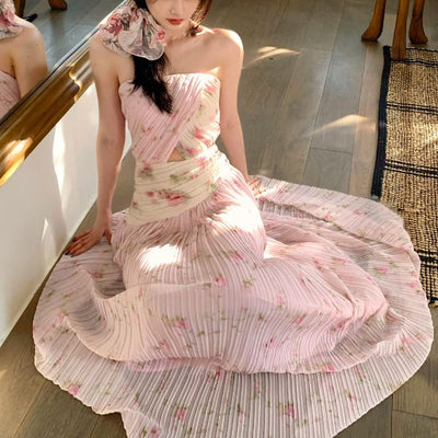Krissy Romantic Pink Flora Strapless Dress
