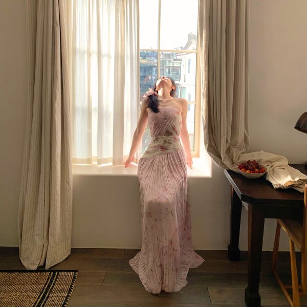 Krissy Romantic Pink Flora Strapless Dress