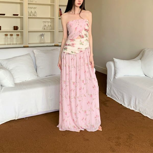 Krissy Romantic Pink Flora Strapless Dress