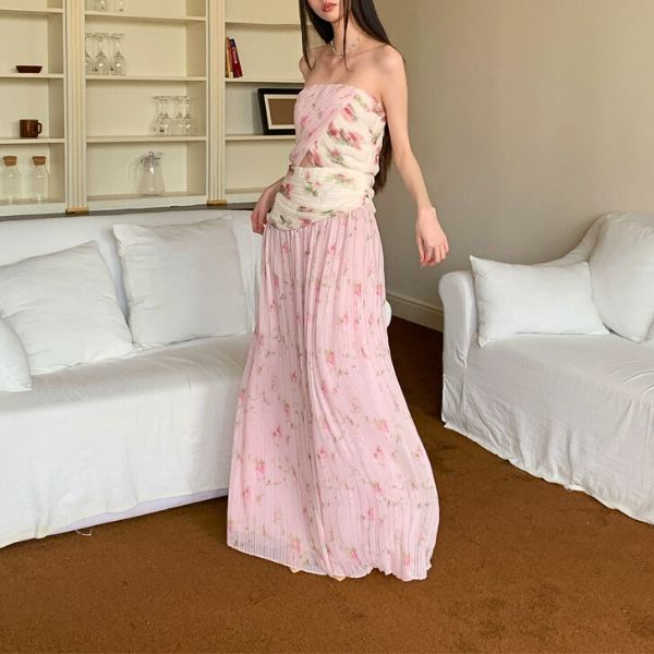 Krissy Romantic Pink Flora Strapless Dress