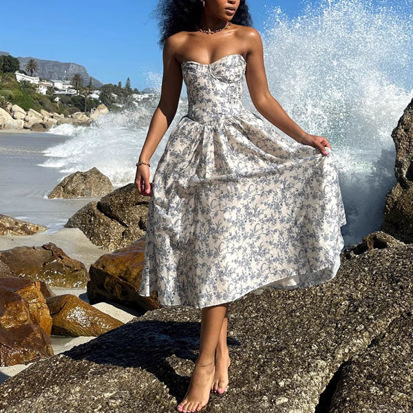 Evangeline Enchanting Strapless Floral Midi Dress M Evangeline Enchanting Strapless Floral Midi Dress M