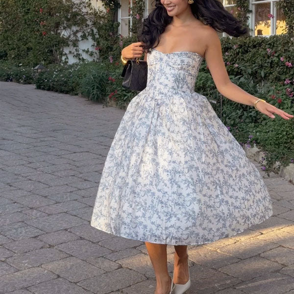 Evangeline Enchanting Strapless Floral Midi Dress M Evangeline Enchanting Strapless Floral Midi Dress M
