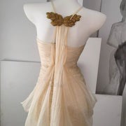 Aurelia Ivory Elegant Gold Embellished Evening Dress