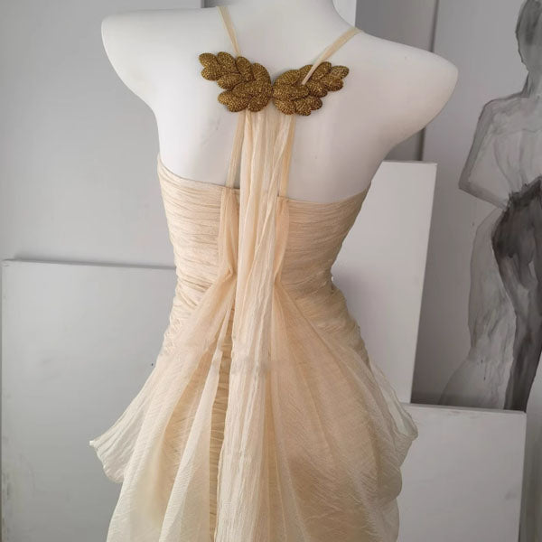 Aurelia Ivory Elegant Gold Embellished Evening Dress