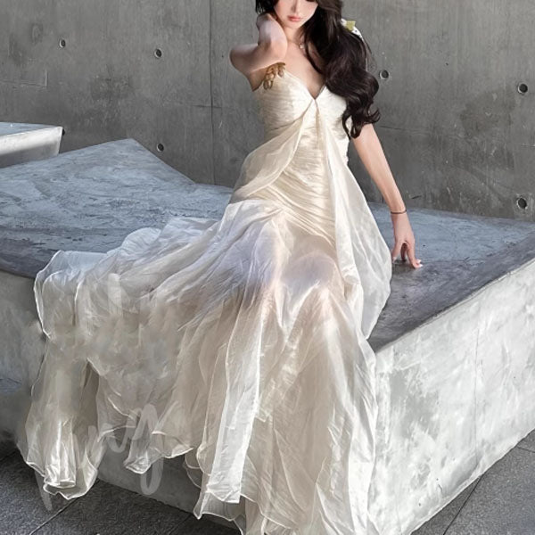 Aurelia Ivory Elegant Gold Embellished Evening Dress