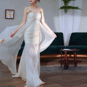 Aurelia Ivory Elegant Gold Embellished Evening Dress