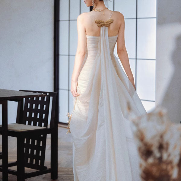 Aurelia Ivory Elegant Gold Embellished Evening Dress