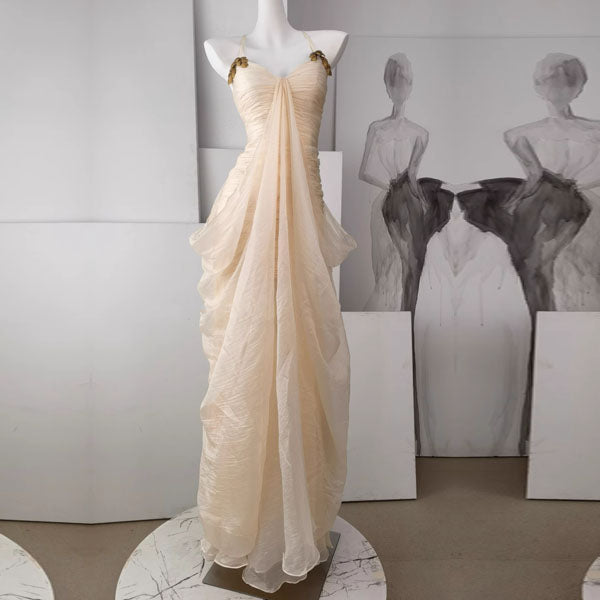Aurelia Ivory Elegant Gold Embellished Evening Dress
