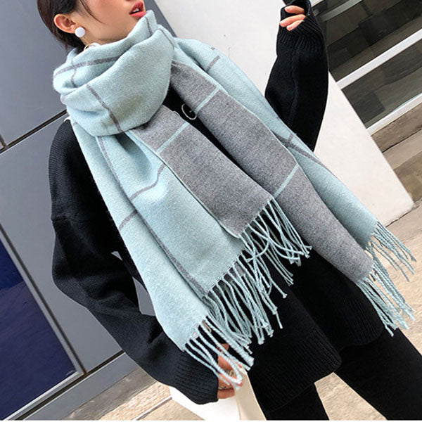 Maggie Plaid Tassel Shawl