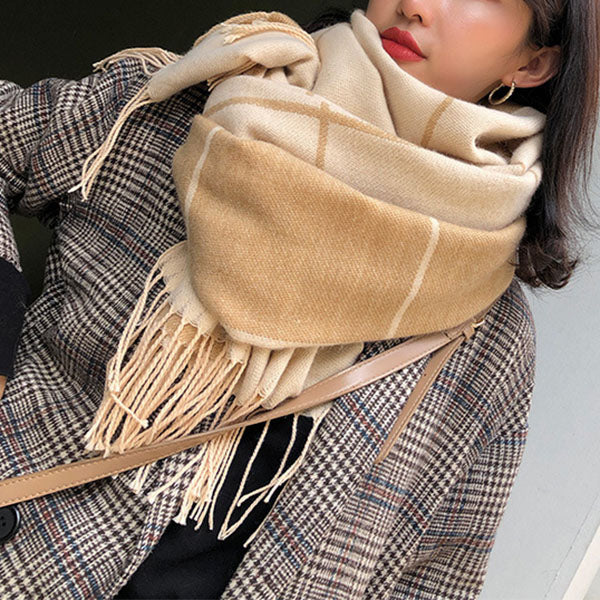 Maggie Plaid Tassel Shawl