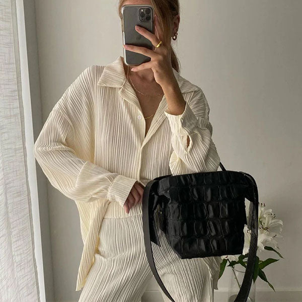 Francis Pleated Long Sleeve Shirt & Pants Set