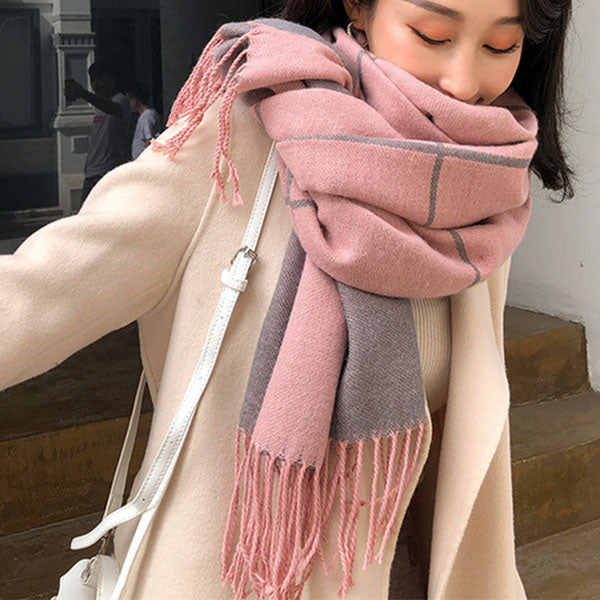 Maggie Plaid Tassel Shawl