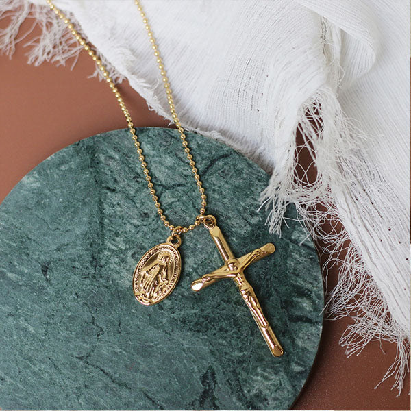 Cross with Mary Medallion Necklace