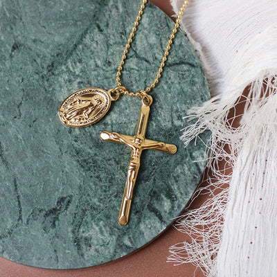 Cross with Mary Medallion Necklace