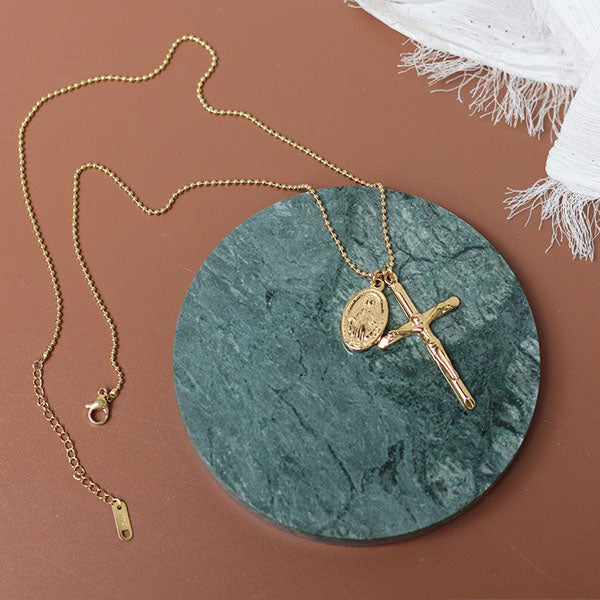 Cross with Mary Medallion Necklace