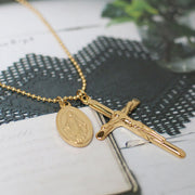 Cross with Mary Medallion Necklace