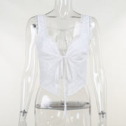 Lucie Lace Trim Tie Front Top