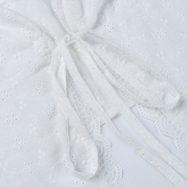Lucie Lace Trim Tie Front Top