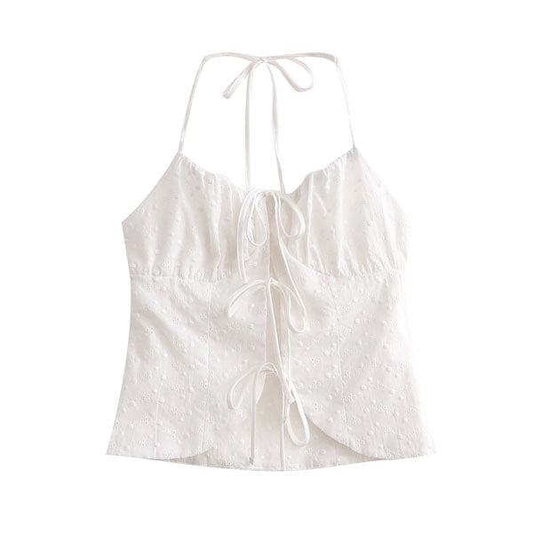 Amber Eyelet Embroidery White Halter Top