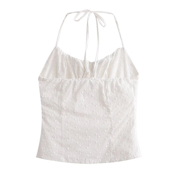 Amber Eyelet Embroidery White Halter Top